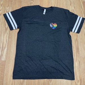 Rainbow Heart "Live and Tell" Brand Mens Shirt Size Large Charcoal Gray